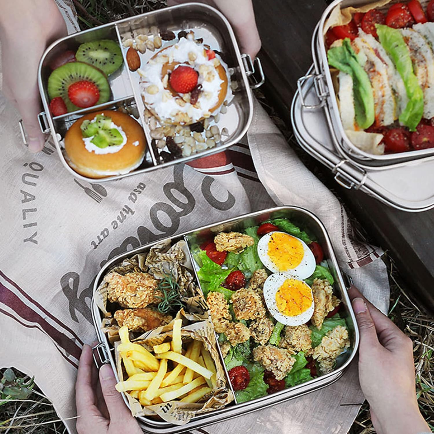 Newaner Stainless Steel Lunch Box, 800 ml Leak-proof Lunch Box with Removable Divider, Sustainable and Environmentally Friendly Lunch Box, Stainless Steel Children's Lunch Box with Compartments – Bild 5