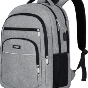 Large Backpack Men’s Laptop Backpack Waterproof 17.3 Inch School Backpack Laptop Bag with USB Charging Port Anti Theft Business Work Travel Backpack for Teenagers Boys Men (Grey)