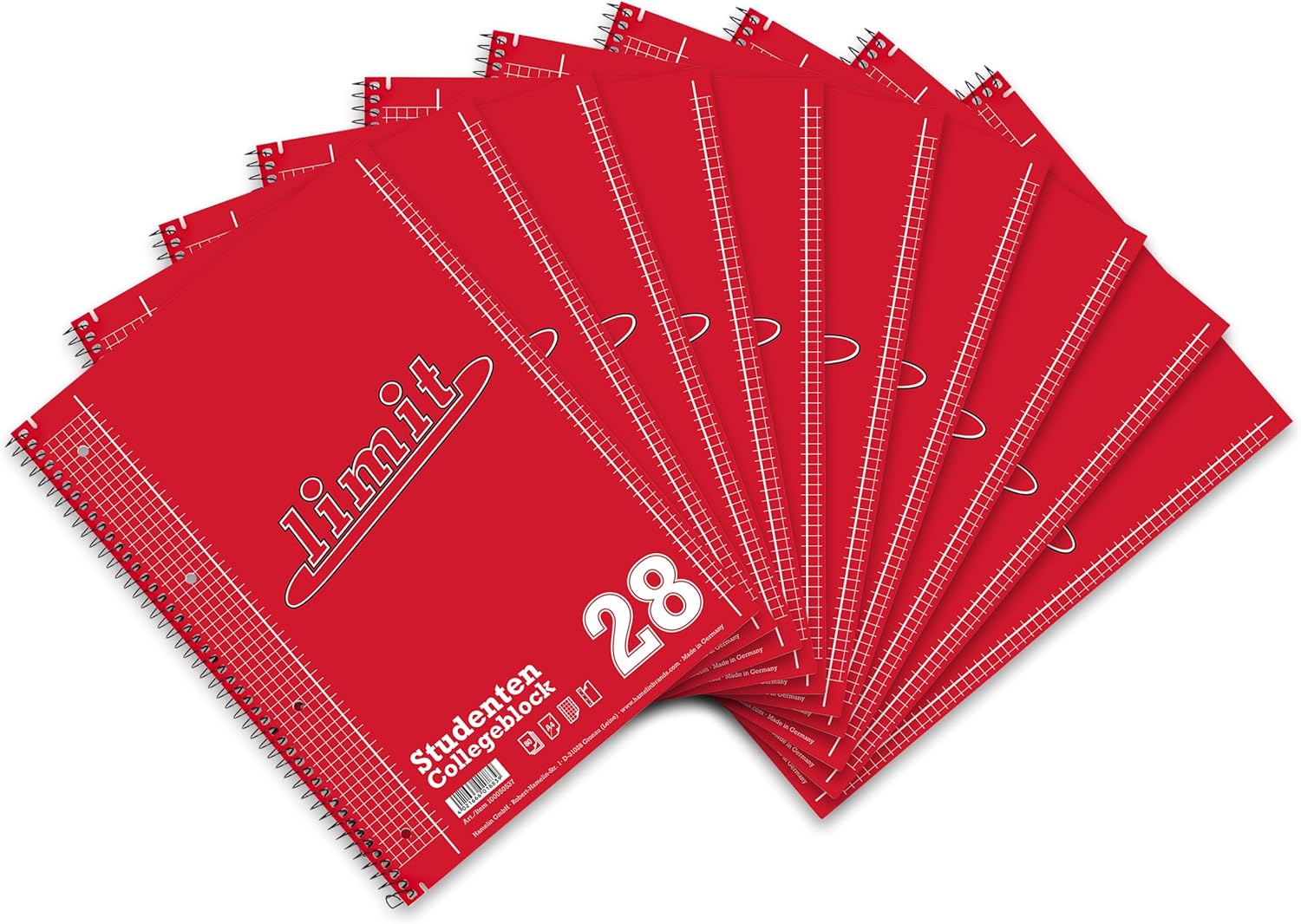 Limit A4 Squared College Notepad with Double Margin 160 Pages - Red (Pack of 10) - Ideal for Students, Students and Office