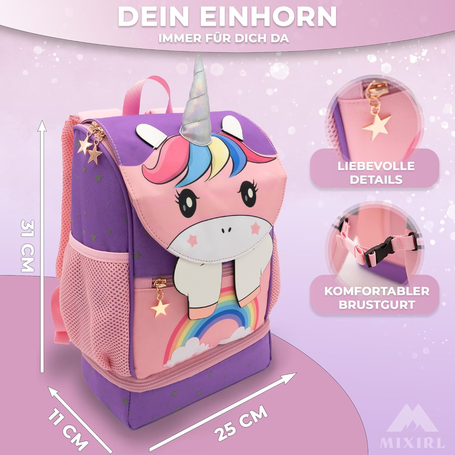 Nursery Backpack Girls & Toddler Backpack from 3 Years High-Quality Unicorn Children's Backpack with Chest Strap – Ideal for Leisure, KiTa, Nursery, pink – Bild 6
