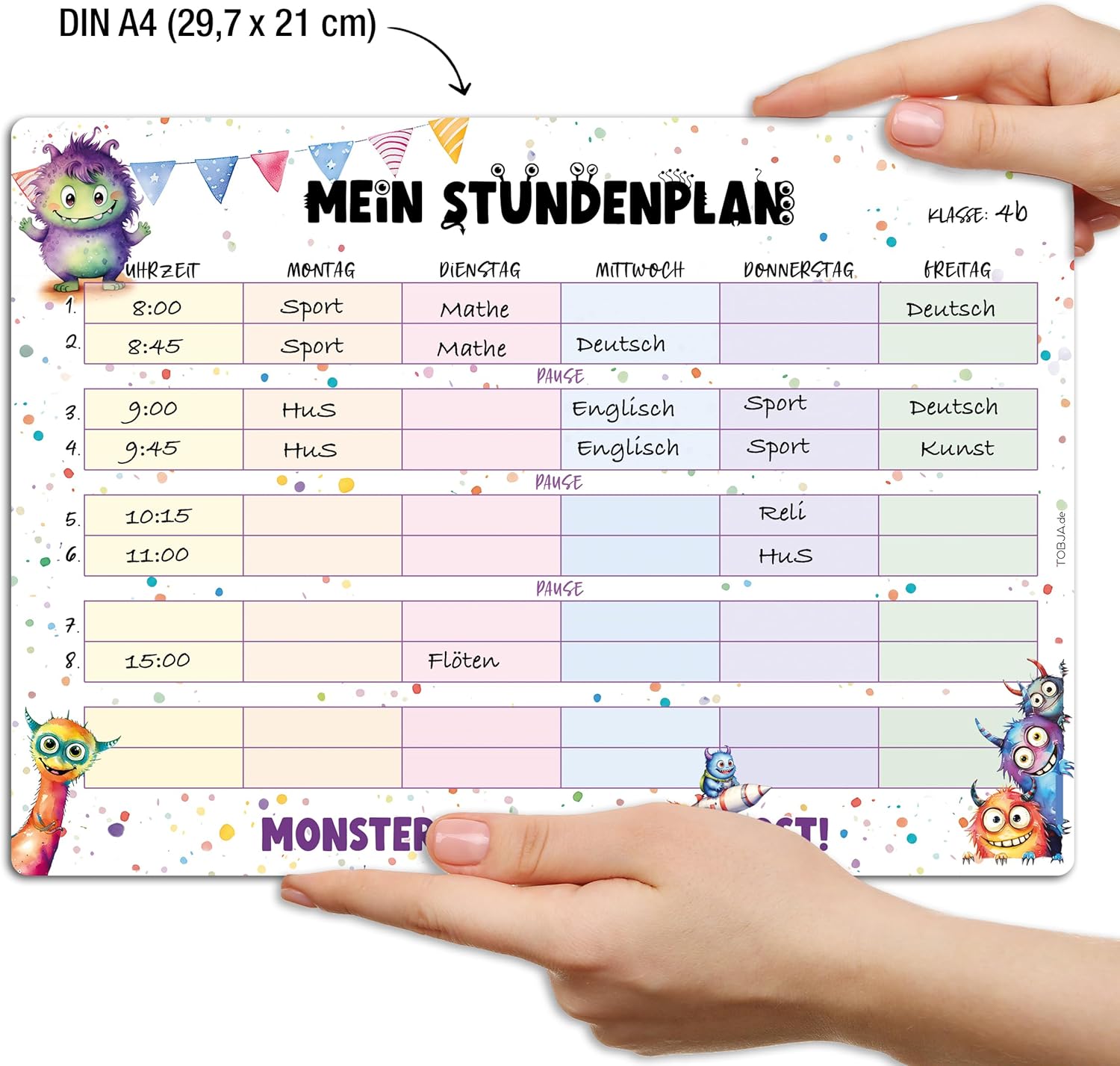 TOBJA Magnetic timetable for primary school - cute monster design, timetable wipe clean for boys and girls, timetable 1st class (without pen) – Bild 3