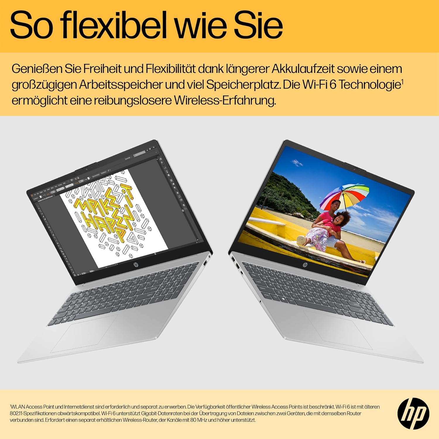 HP 15.6-Inch FHD IPS Display, AMD Ryzen 5 7520U, 16 GB RAM, 512 GB SSD, AMD Radeon Graphics, Windows 11 Home, QWERTZ Keyboard, Silver, with HP Fast Charge – Bild 4