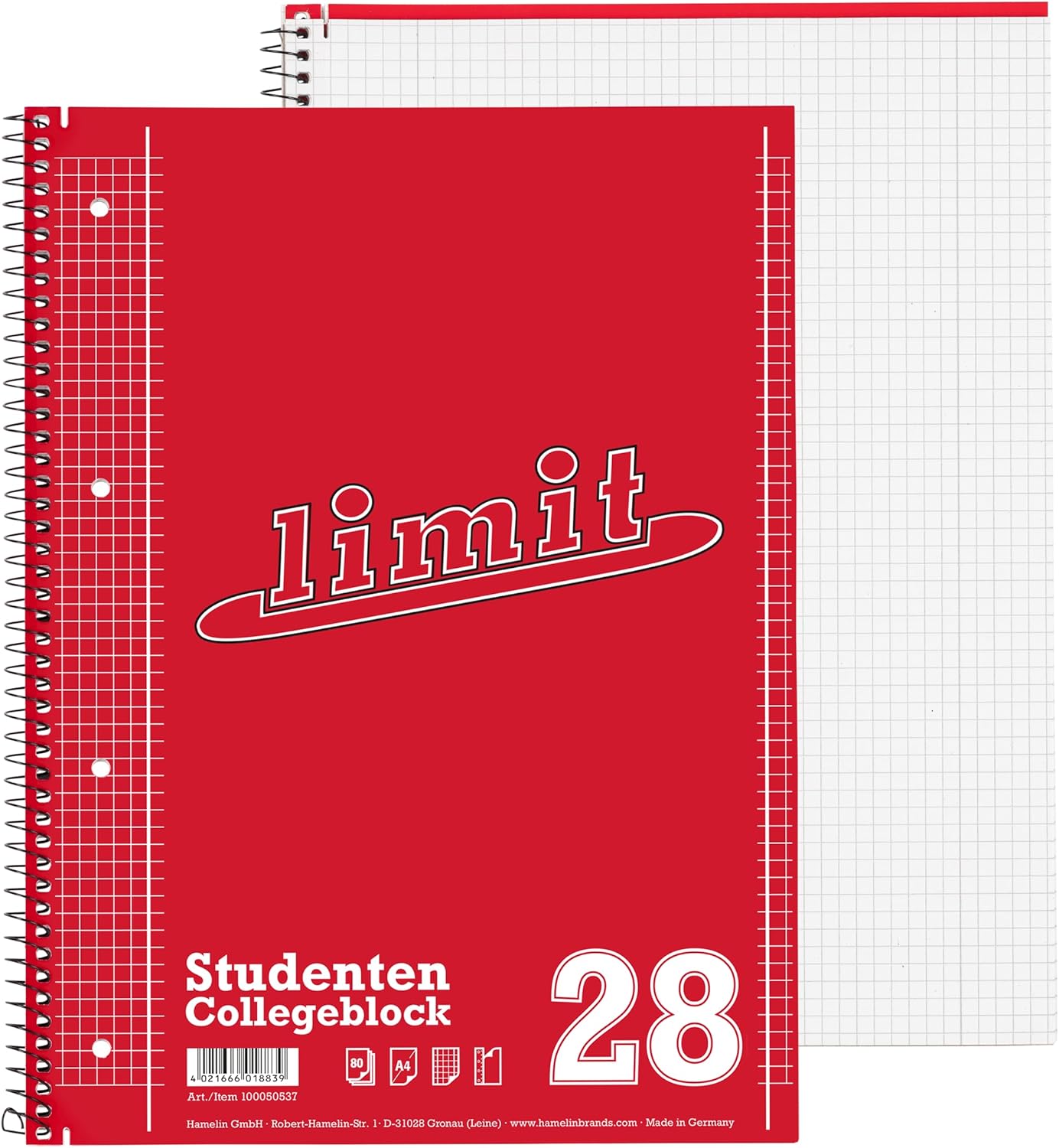 Limit A4 Squared College Notepad with Double Margin 160 Pages - Red (Pack of 10) - Ideal for Students, Students and Office – Bild 2