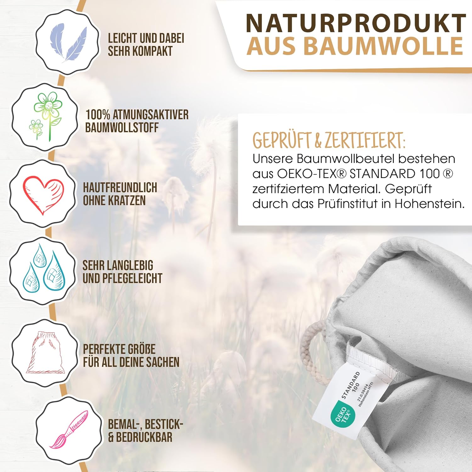 ELES VIDA Cotton Bag Pack of 10 38 x 42 cm Sports Bag – Bild 4