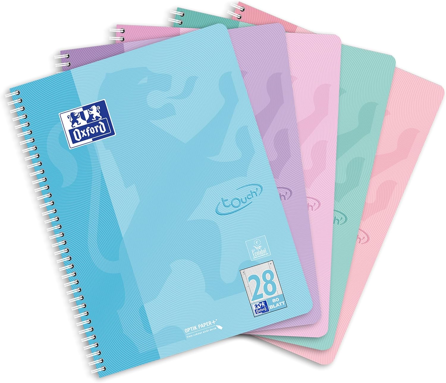 Oxford Touch College Notepad A4 Squared Double Margin 80 Sheets 5 Pastel Colours (Pack of 5)