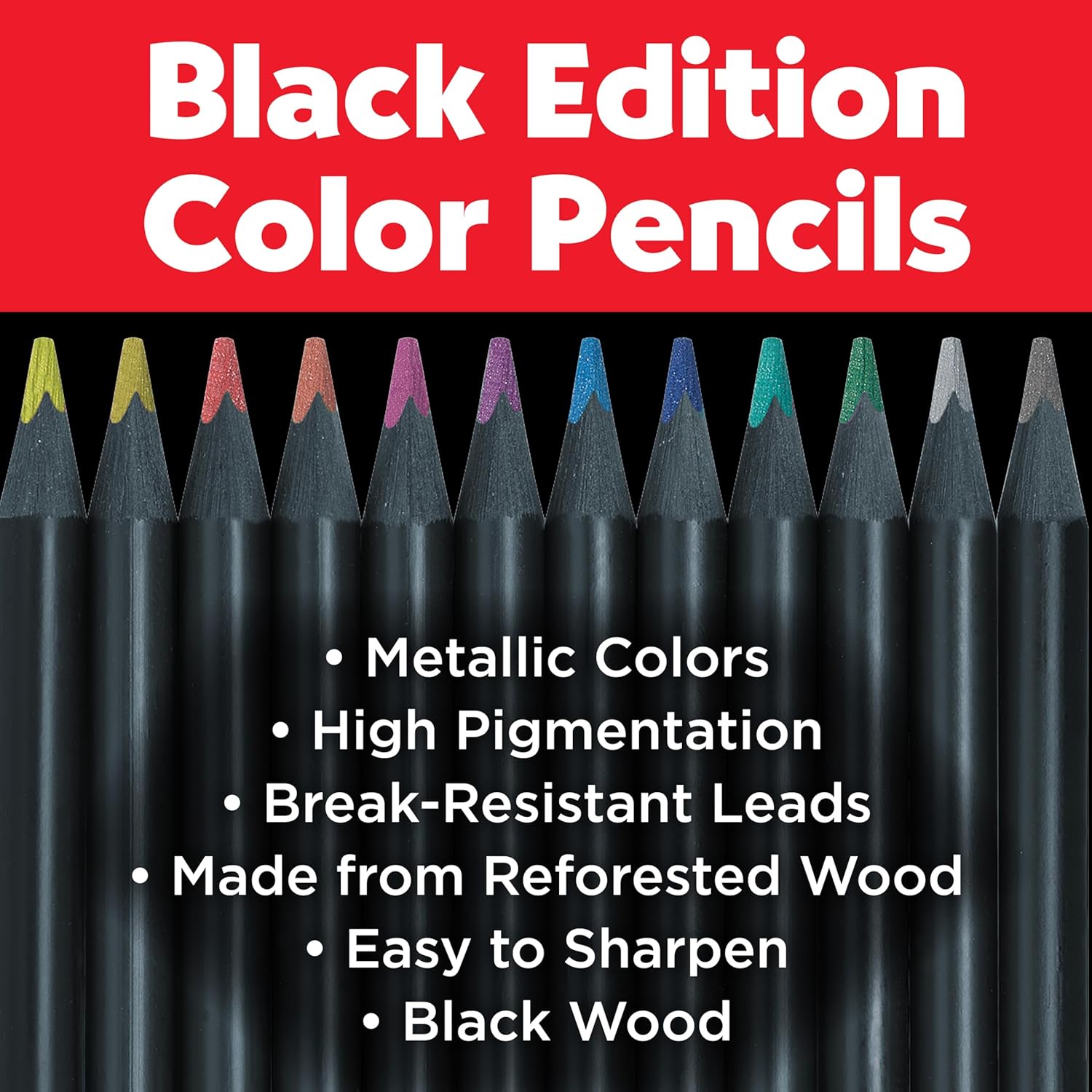 Faber-Castell 116415 Black Edition Metallic Pencil Set, 12 Colouring Pencils, Colouring Pens for Light and Dark Paper – Bild 2