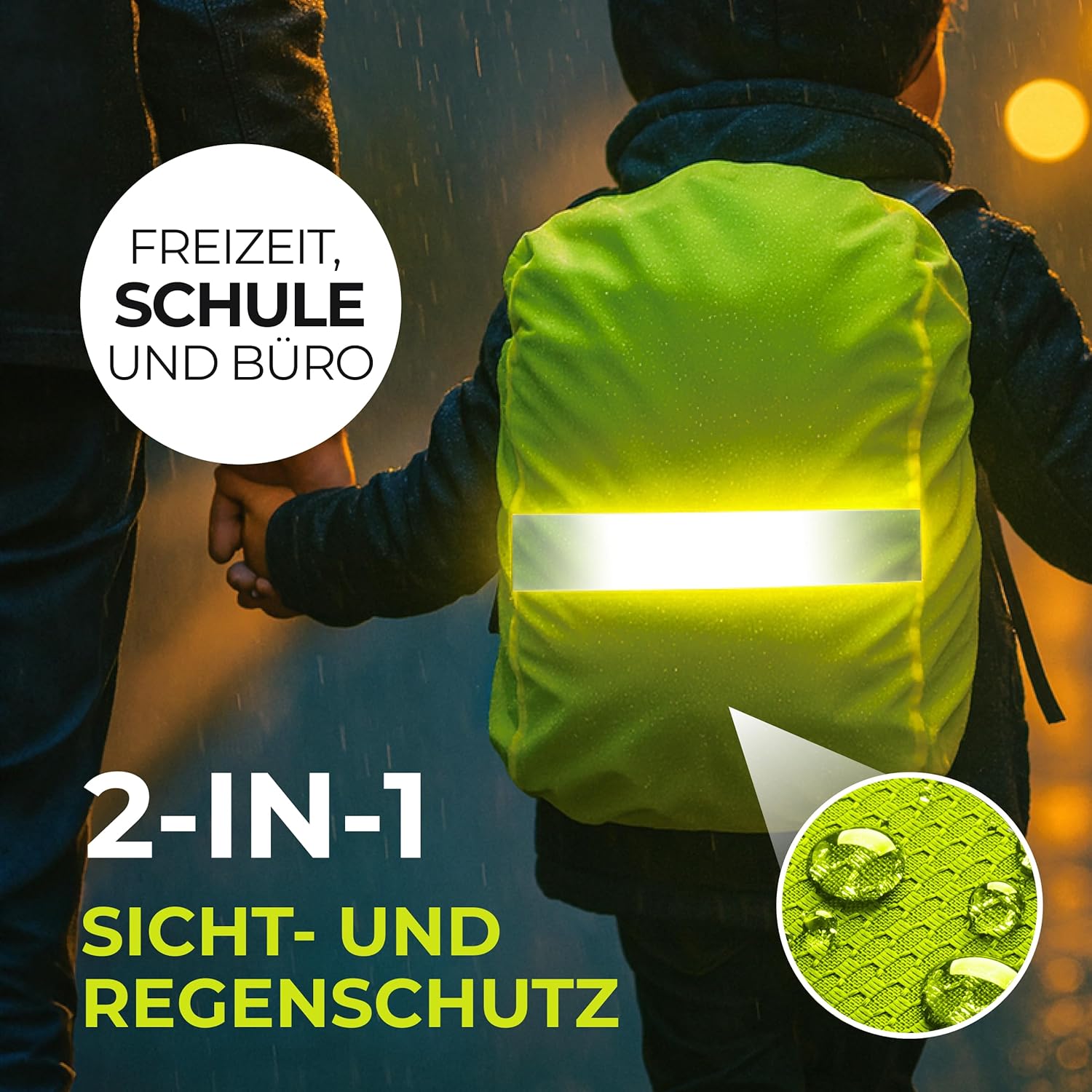 Rain cover for backpacks, water and wind resistant, reflective strips, backpack protection, rain cover, neon safety cover, reflective cover. Yellow – Bild 2