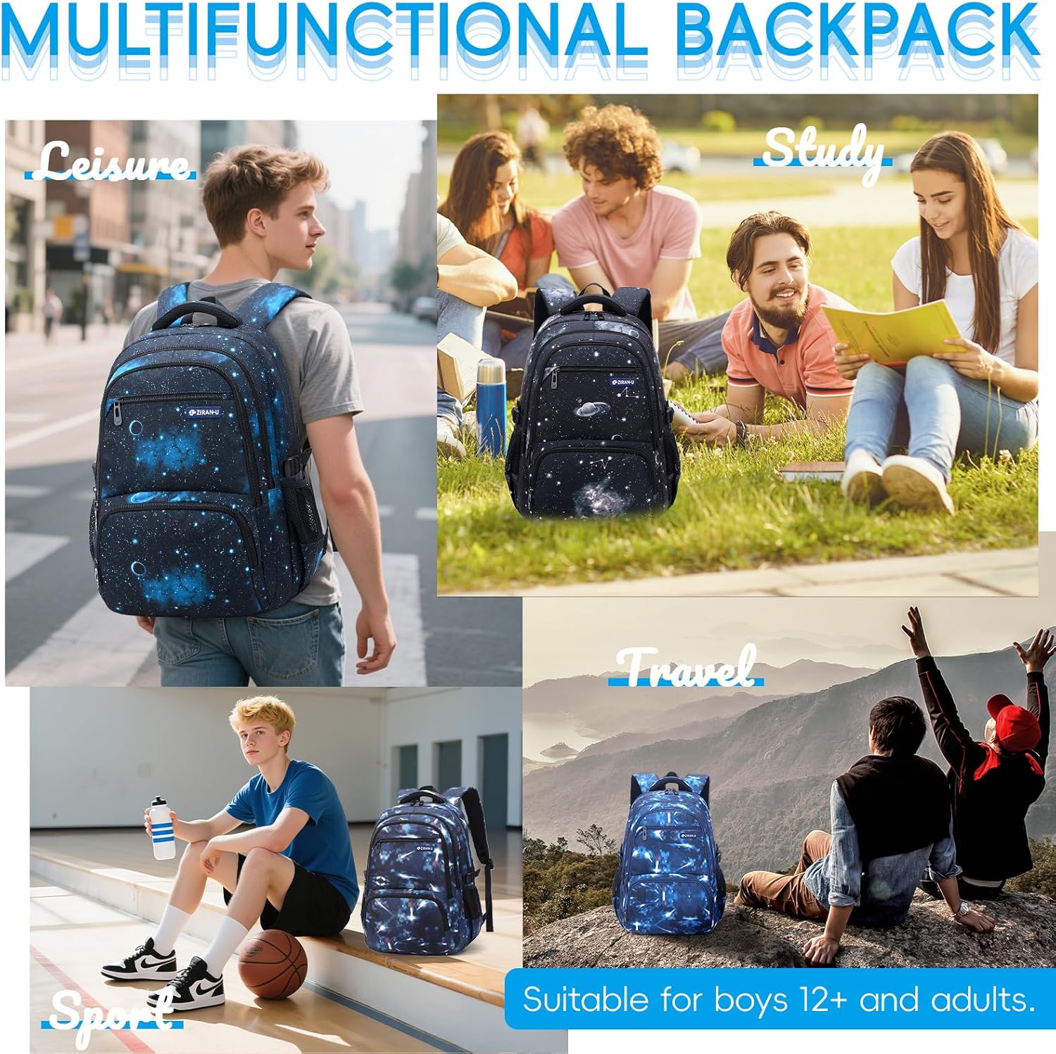 School Backpack Boys Teenager School Bag School Bag with Trolley Straps 16 Inch Waterproof Daypack Large Nylon Casual Kids Backpack 3-9th Class for School and Travel – Bild 7