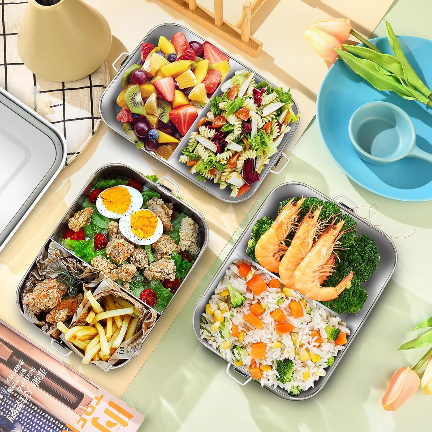 Stainless Steel Lunch Box, 1200 ml Lunch Box, Leak-Proof with Removable Divider, Lunch Boxes, Metal, Environmentally Friendly, for Adults and Children – Bild 7