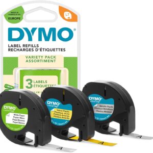 Dymo S0721660 LetraTag Plastic Label Tape, 12 mm, 4 Metre Roll, Black on White