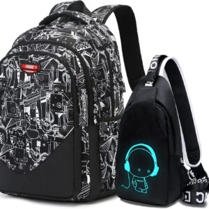 Oxford Fabric School Backpack For Boys, School Backpack With Print, Teenager School Bag, Outdoor Reflective Daypack, Grey C