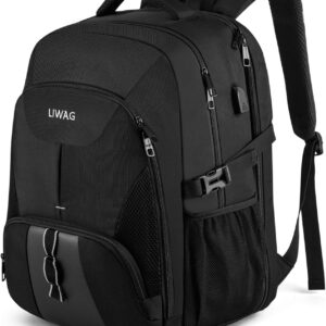 Extra-Large Backpack, 50L, Waterproof, 17-Inch (43.1-cm) Laptop Bag, Work Laptop Backpack with USB Charging Port, Anti-Theft, Business, Travel, School Backpack for Men, Women, Boys, Teenagers, Black