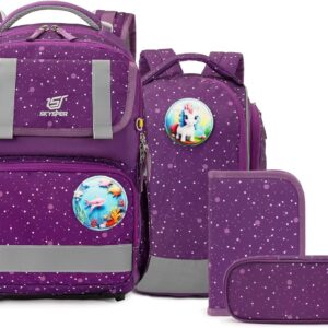 SKYSPER School Bag Set, 5 Pieces, School Backpack, Ergonomic Carry System, 16 L School Bag with 360° Reflective Strips, for Girls, Gungen Children, 1st Class for Travel, Sports