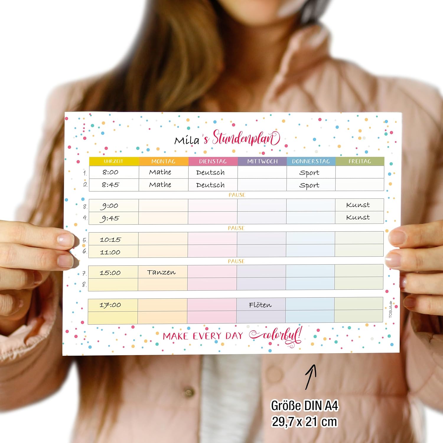 TOBJA Dots Timetable 1st Class A4 Pad - 25 Pages, School Gift Filling School Cone Girls and Boys, Timetable Paper, Colourful – Bild 3