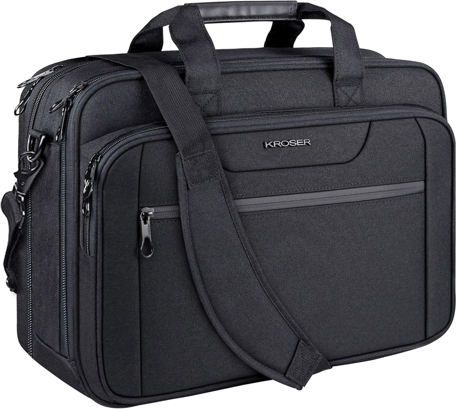 KROSER Laptop Bag Shoulder Bags Business Briefcase Water-Repellent Shoulder Bag Expandable Capacity for Travel / School / Men / Women Black Reusable, Black-17.3'', Professional