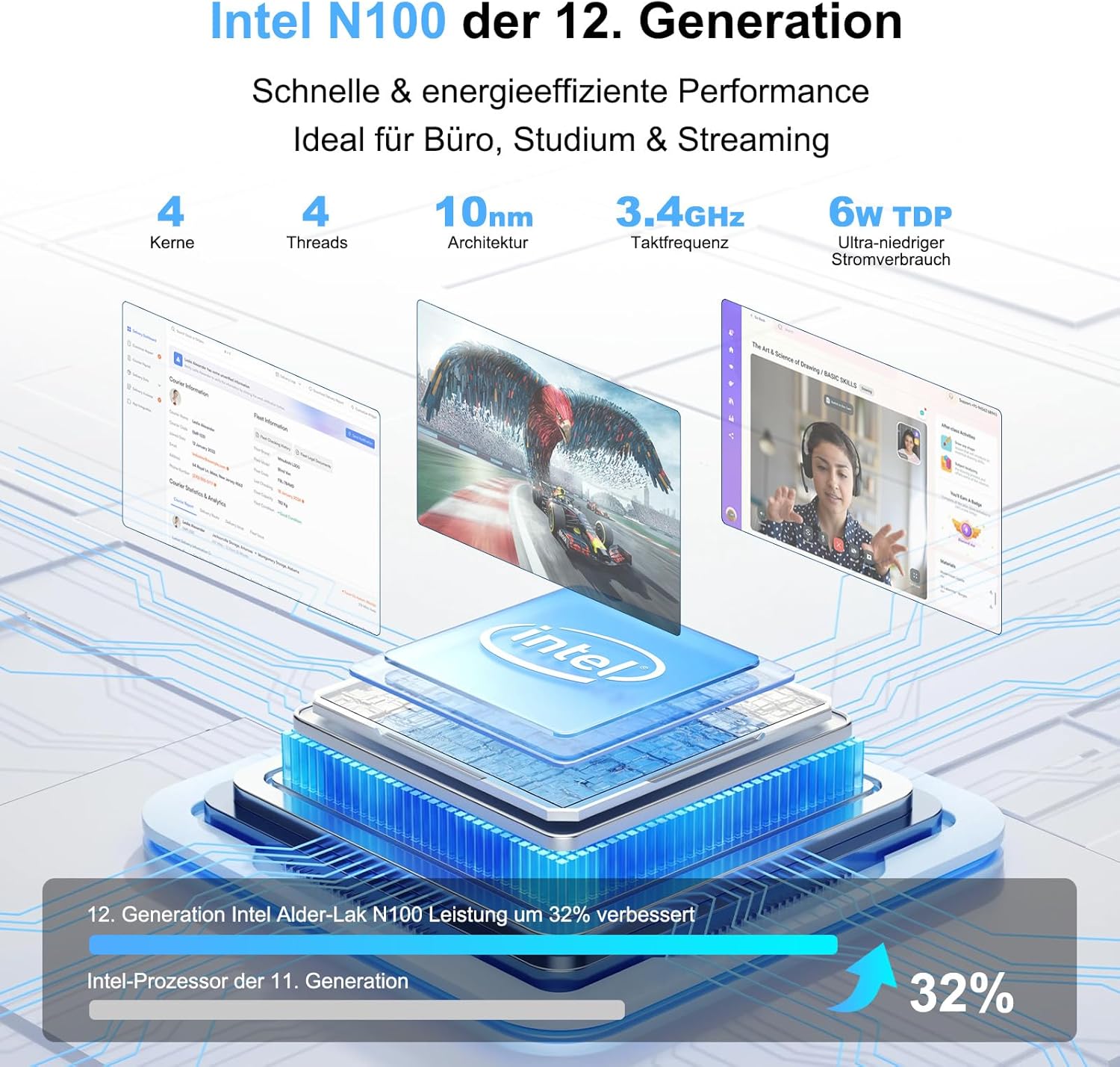 NIMO Laptop 15.6 Inch Full HD: 16GB RAM, 1TB SSD, Intel N100, WiFi Connectivity, USB-C 65W, Fingerprint, Illuminated Keyboard, Lightweight Computer for Work & Study, Blue – Bild 4