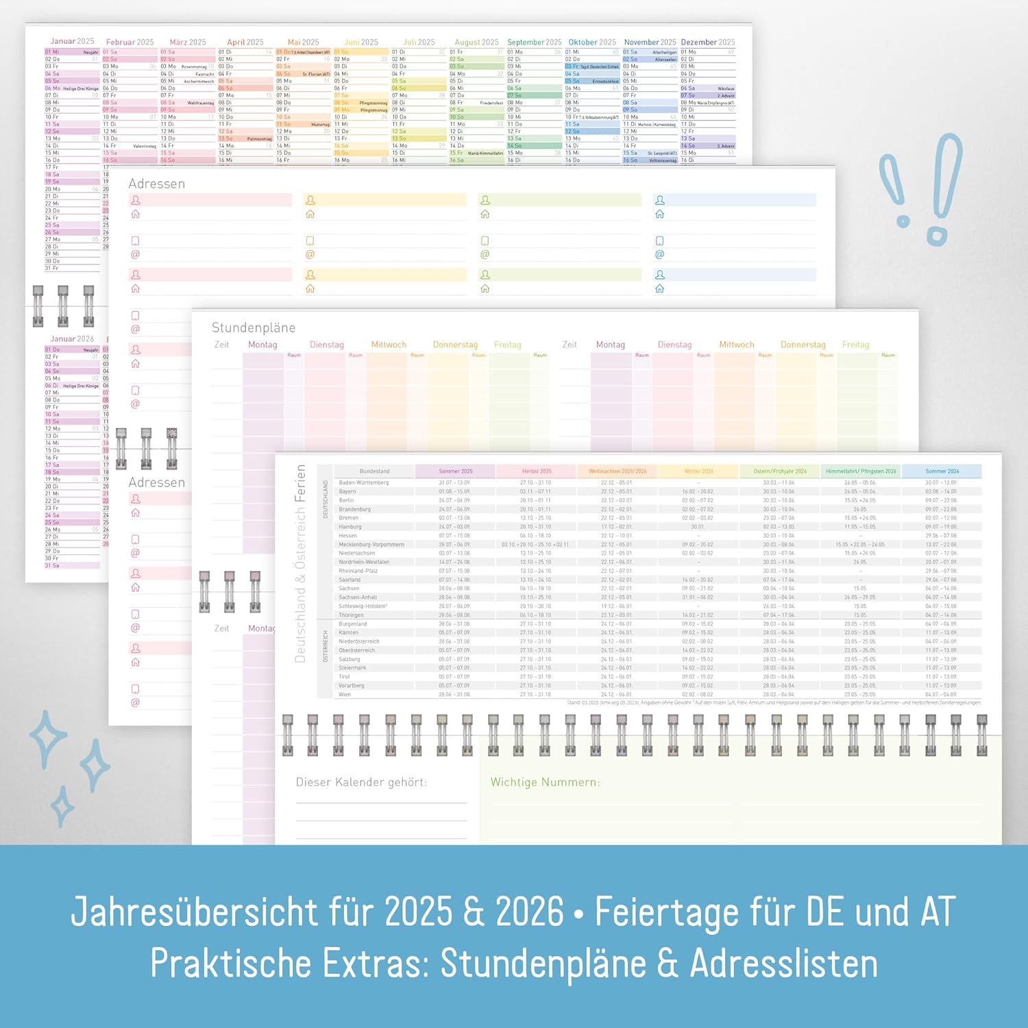 Häfft Desk Calendar School Year 2025 2026 Student Calendar with Weekly Overview 26 x 10.5 cm Spiral Bound with Holiday Overview Sustainable and Climate Friendly – Bild 4