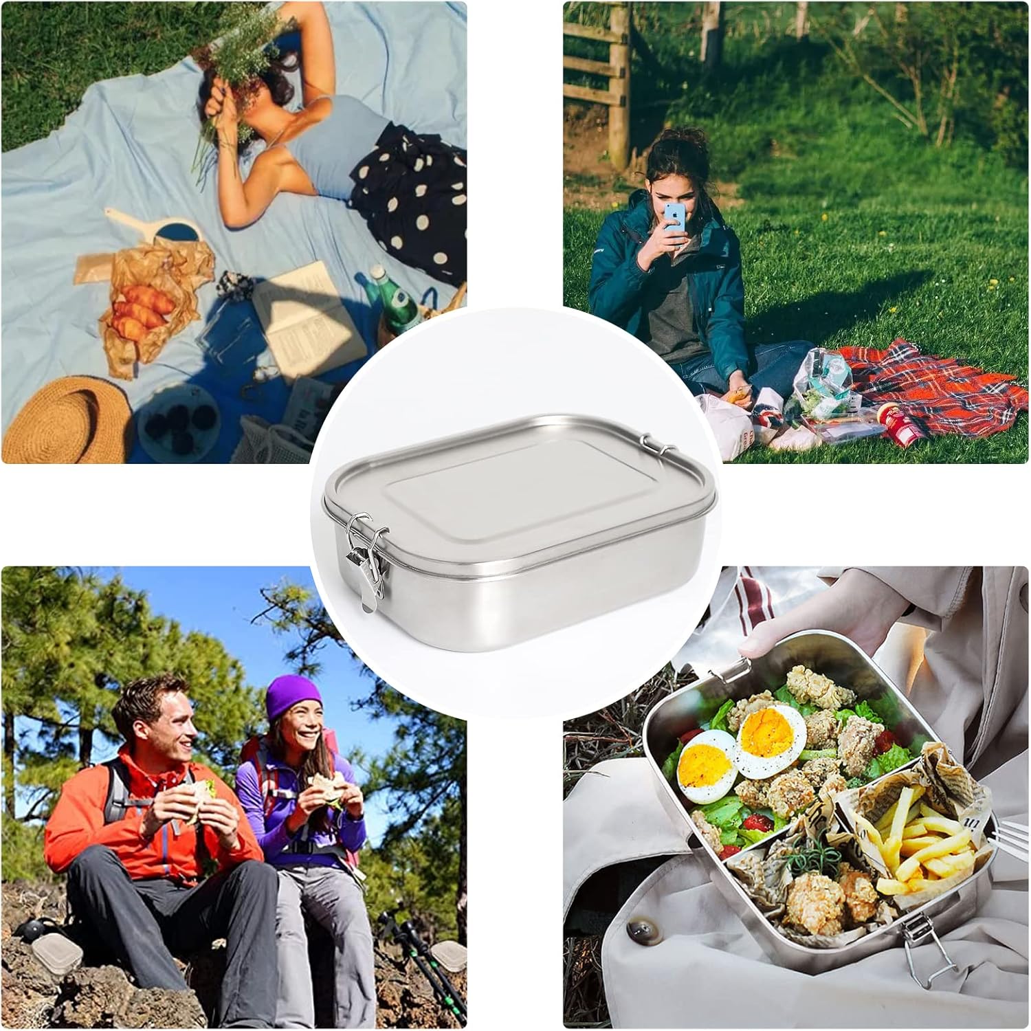 Newaner Stainless Steel Lunch Box, 800 ml Leak-proof Lunch Box with Removable Divider, Sustainable and Environmentally Friendly Lunch Box, Stainless Steel Children's Lunch Box with Compartments – Bild 3