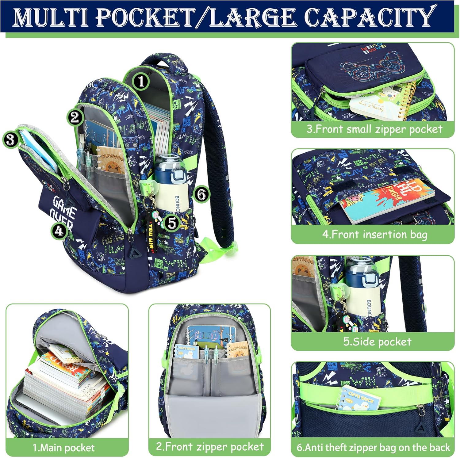 Makukke School Backpack Set for Teenagers Boys, Gamer School Bags with Lunch Box and Pencil Case, Gifts Cool School Bag for Primary and Middle School – Bild 3