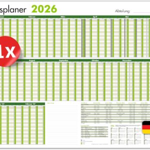 PRIMUS PRINT – Employee Holiday Planner – Wall Calendar 2026 – Monthly Calendar – A1 – 594 x 841 mm – Up to 20 Employees – Holiday Calendar – Includes Holidays – Various Designs [1 x Folded, Green]