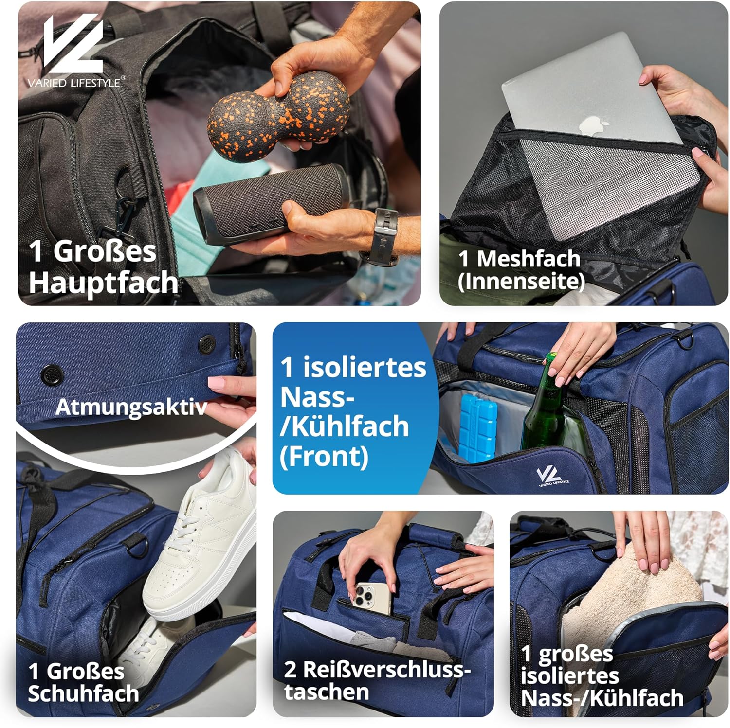Sports Bag - Variations (Parent), Blue-carbon, Sports bag with wet compartment and shoe compartment and cooling compartment – Bild 4