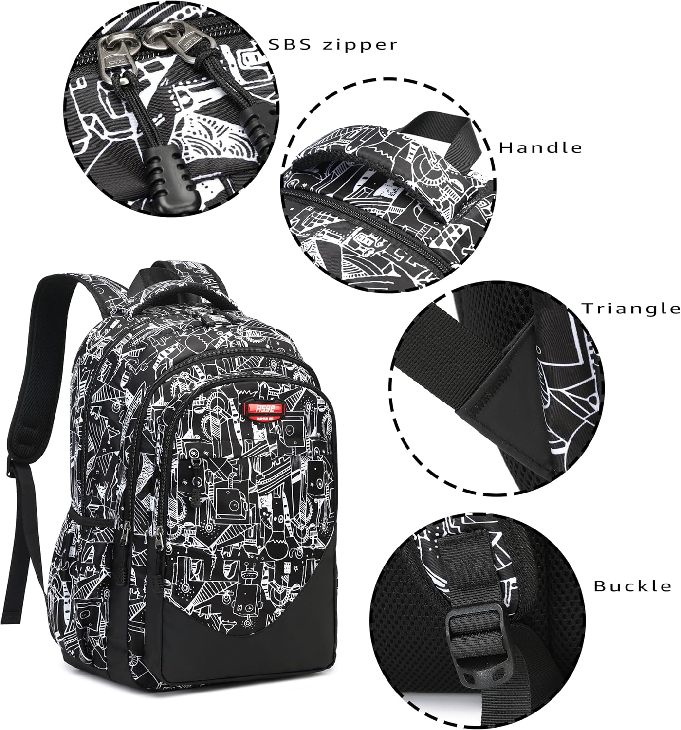 Oxford Fabric School Backpack For Boys, School Backpack With Print, Teenager School Bag, Outdoor Reflective Daypack, Grey C – Bild 4