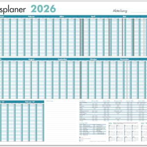 PRIMUS PRINT – Employee Holiday Planner – Wall Calendar 2026 – Monthly Calendar – A1 – 594 x 841 mm – Up to 20 Employees – Holiday Calendar – Includes Holidays – Various Designs [1 x Folded, Blue]