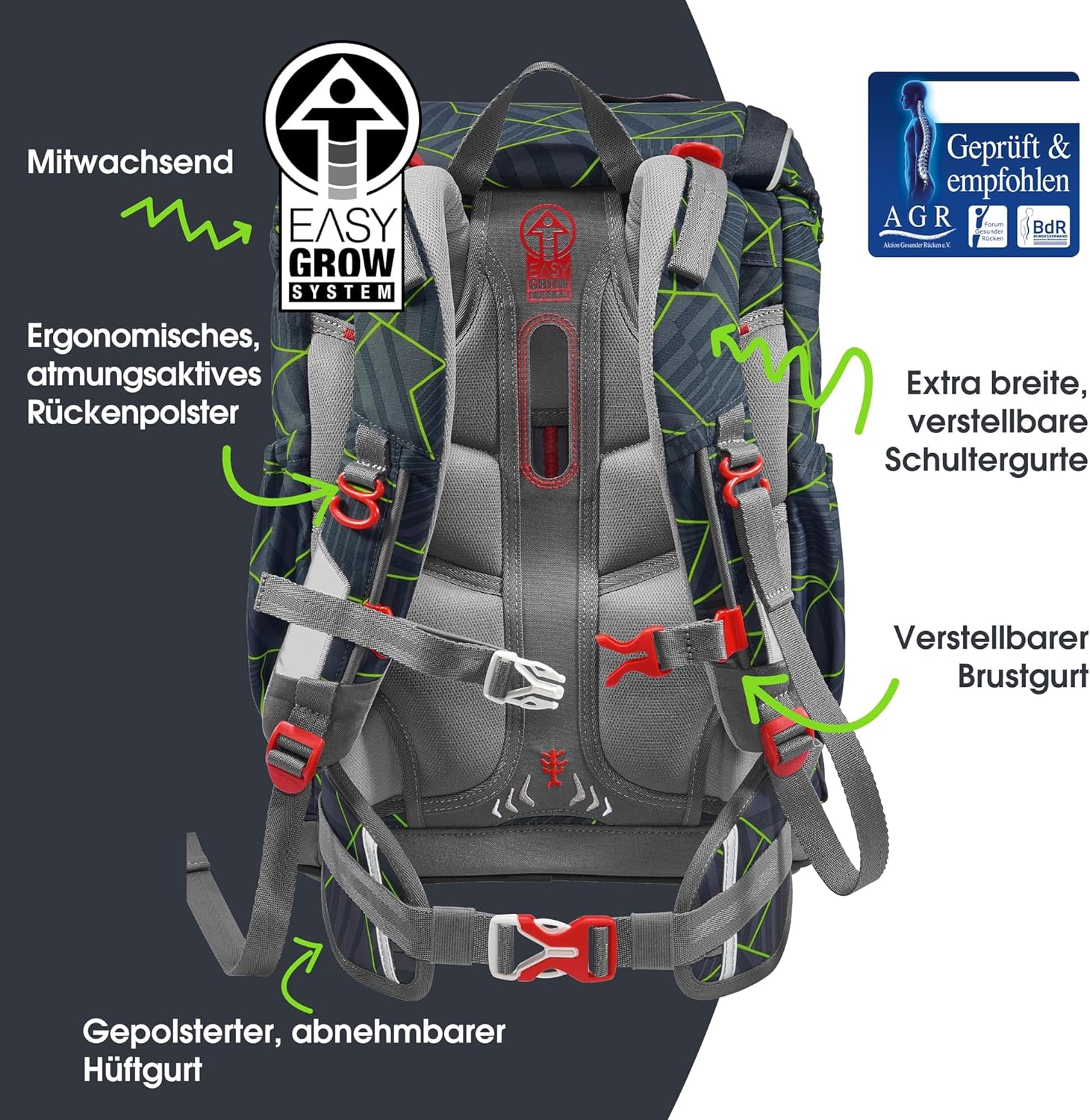 Step by Step Giant School Bag Set, 5 Pieces, Ergonomic Satchel with Reflectors, Height-Adjustable with Hip and Chest Strap, Year 1 On Up, 23 Litres – Bild 4
