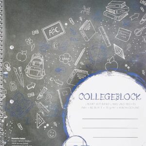 LANDRÉ 100050063 Notepad – Chlorine-Free 70 g/m², A4 +, Lined, 9 mm, Margins on Both Sides, Lin 37, 80 Sheets