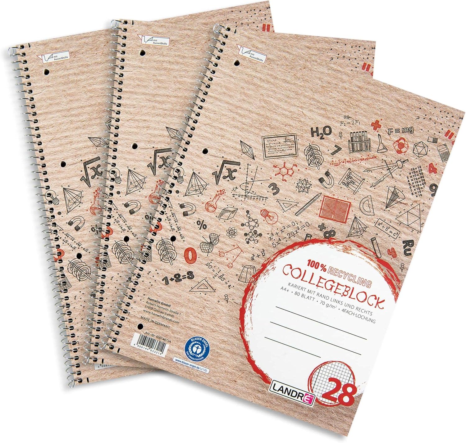Landré Notepad A4 Recycled Squared 80 Sheets (Pack of 3)