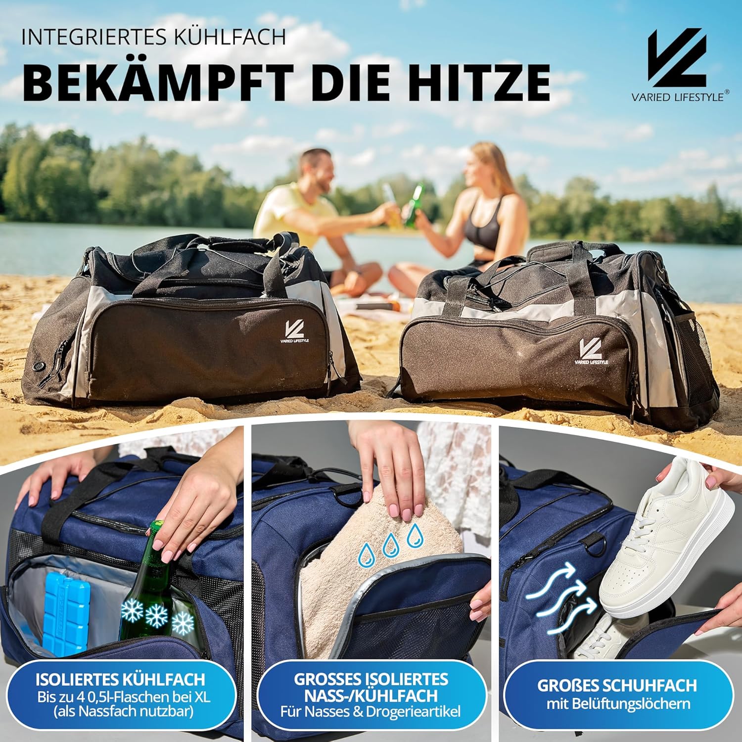 Sports Bag - Variations (Parent), Blue-carbon, Sports bag with wet compartment and shoe compartment and cooling compartment – Bild 6