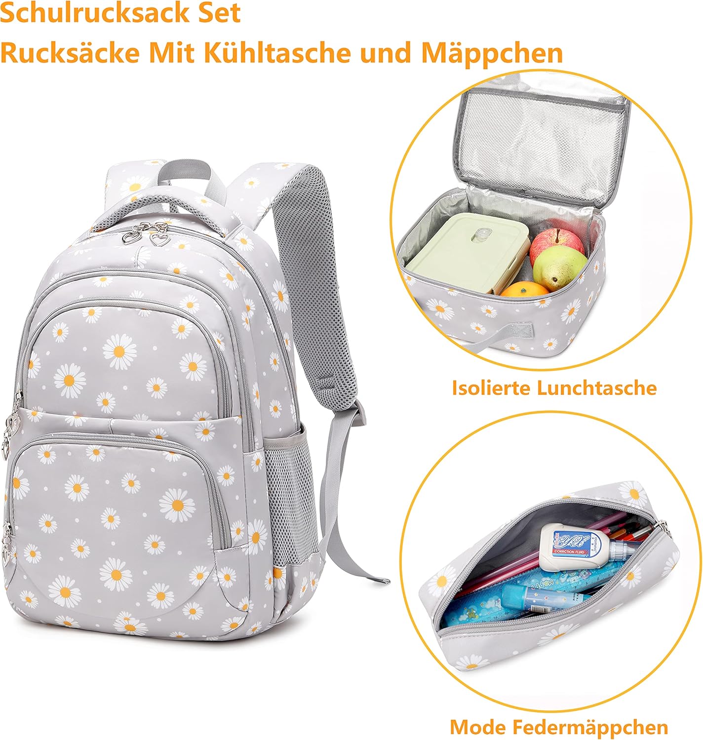 Girls' School Backpack, Women's Oxford Backpack with Floral Pattern, School Bag, Outdoor / Leisure Daypack, School Backpack for Teenagers with USB Charging Port – Bild 6