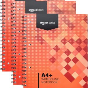 Amazon Basics 3 x Red Wirebound Notebook - 100 Sheets/200 Pages A4+ 80gsm