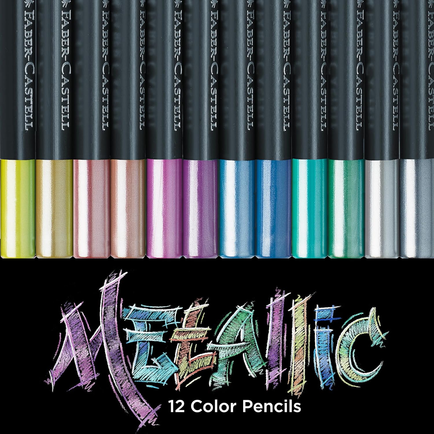 Faber-Castell 116415 Black Edition Metallic Pencil Set, 12 Colouring Pencils, Colouring Pens for Light and Dark Paper – Bild 3