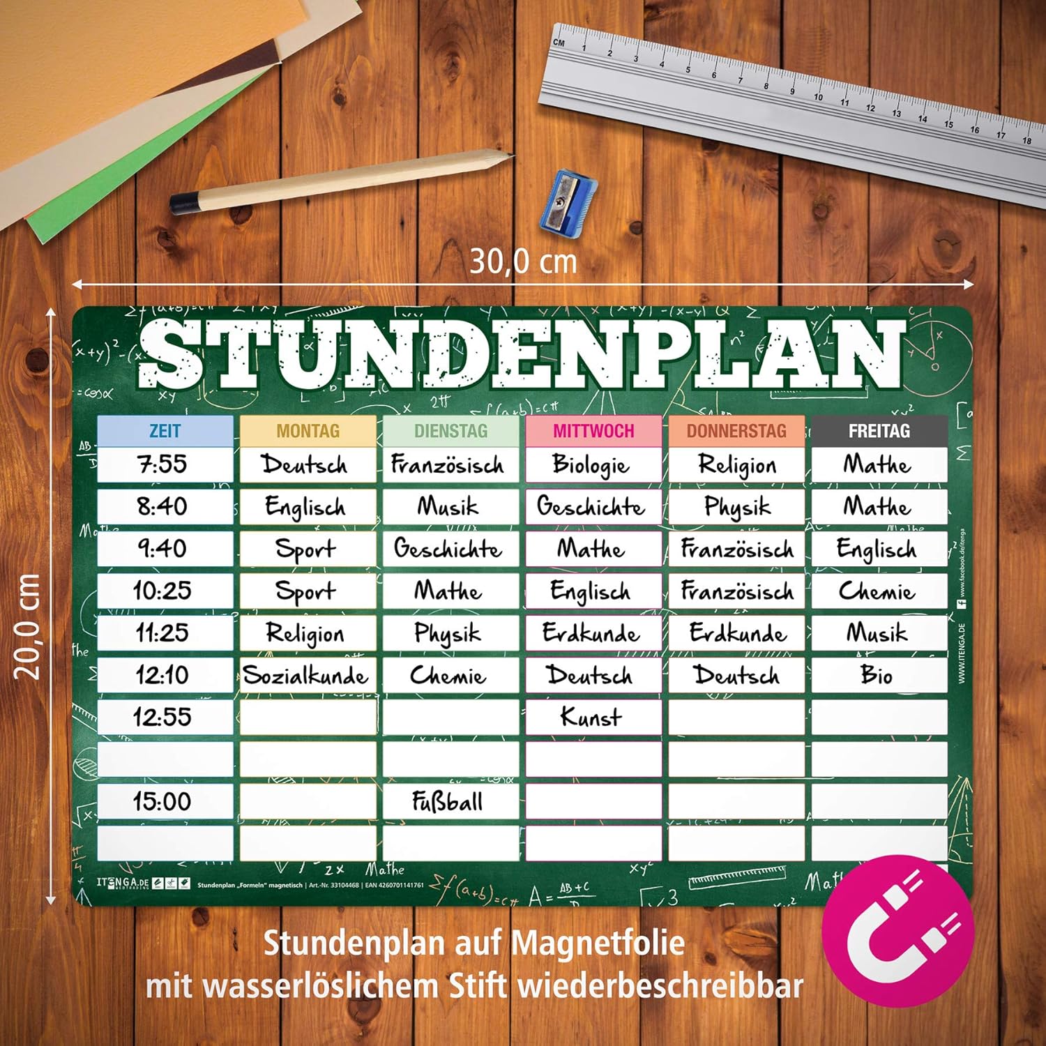 itenga Timetable DIN A4 Magnetic 30 x 20 cm Wipe Clean e.g. for the Fridge Motif Formulas – Bild 3