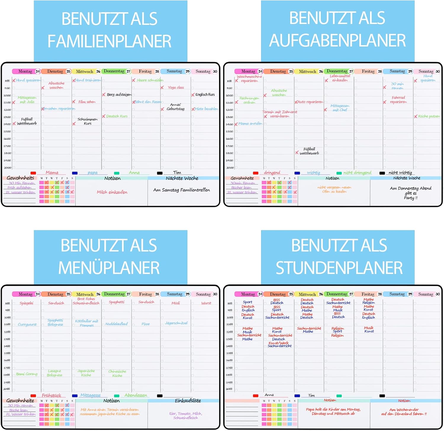 POPRUN Magnetic Whiteboard Weekly Planner Wipe Clean Family Planner Planning Board Household Plan Menu Planner Magnetic Board for Fridge Cleaning Plan Timetable for Office and School 42 x 28 cm in – Bild 2