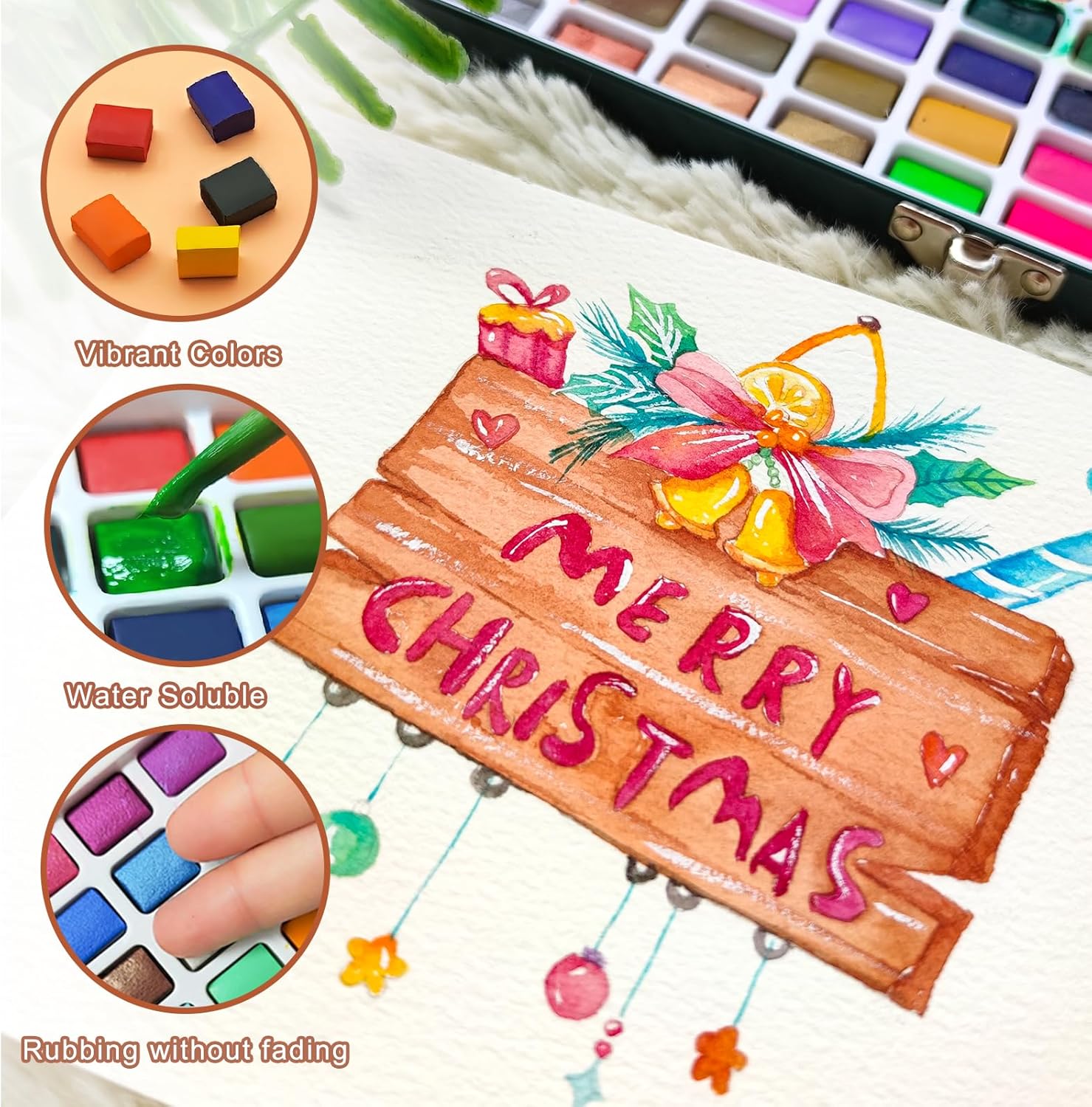 Artecho Aquarellfarben Set 50 Farben in Tragbarer Box Inklusive 4 Fluoreszierende, Wasserfarben with Aquarellpapier, pinsel und andere Zeichnung Werkzeuge, Ideal für Künstler und Hobbymaler – Bild 5