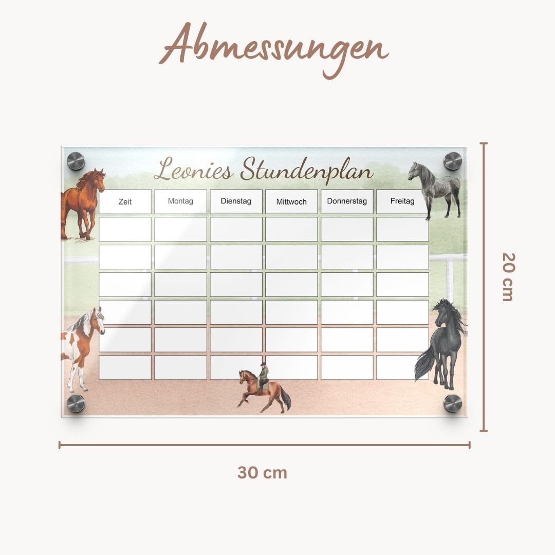 Acrylic Glass Timetable with Horse Motif for Hanging - Personalised with Name and Wipe Clean - High-Quality School Planner - Special Gift for School Girls – Bild 8