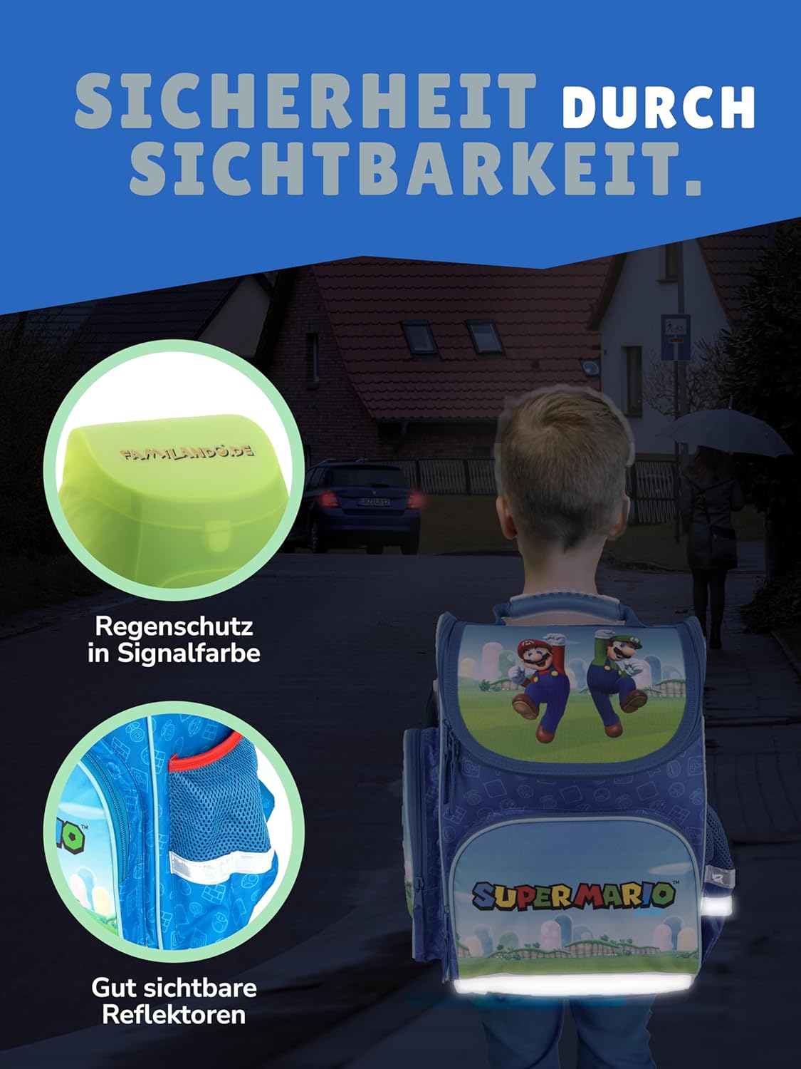 Familando School Bag 1st Class · Ergonomic Satchel · School Bag for Boys and Girls, Super Mario Game, 9-piece set with sports bag – Bild 4