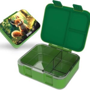 Jarlson Mili Children's Lunch Box with Compartments [Leak-Proof] - Bento Lunch Box for School, Nursery & Nursery - Breakfast Box with Dividers - Lunch Box for Boys & Girls - Lunch Box (Fox Green)