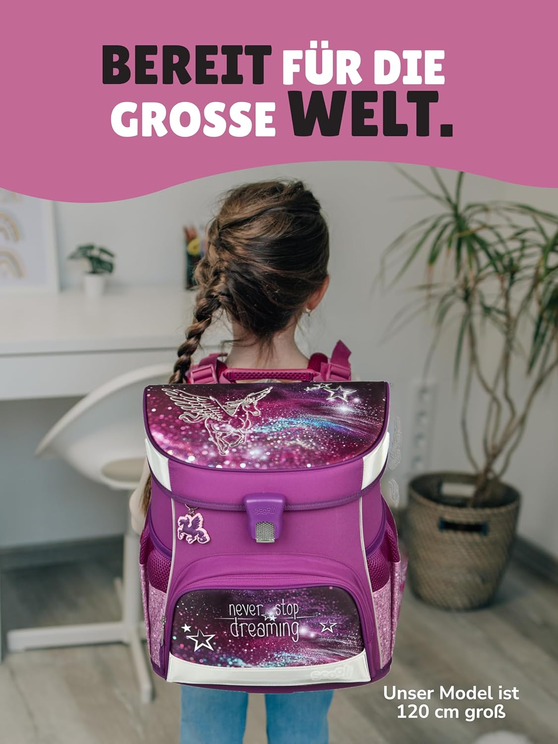Familando Girls School Bag 1st Class · Scooli Campus Fit School Bag · Ergonomic & Lightweight · Children's School Bag Set for Girls (10-Piece with School Cone, Pegasus Purple) – Bild 3
