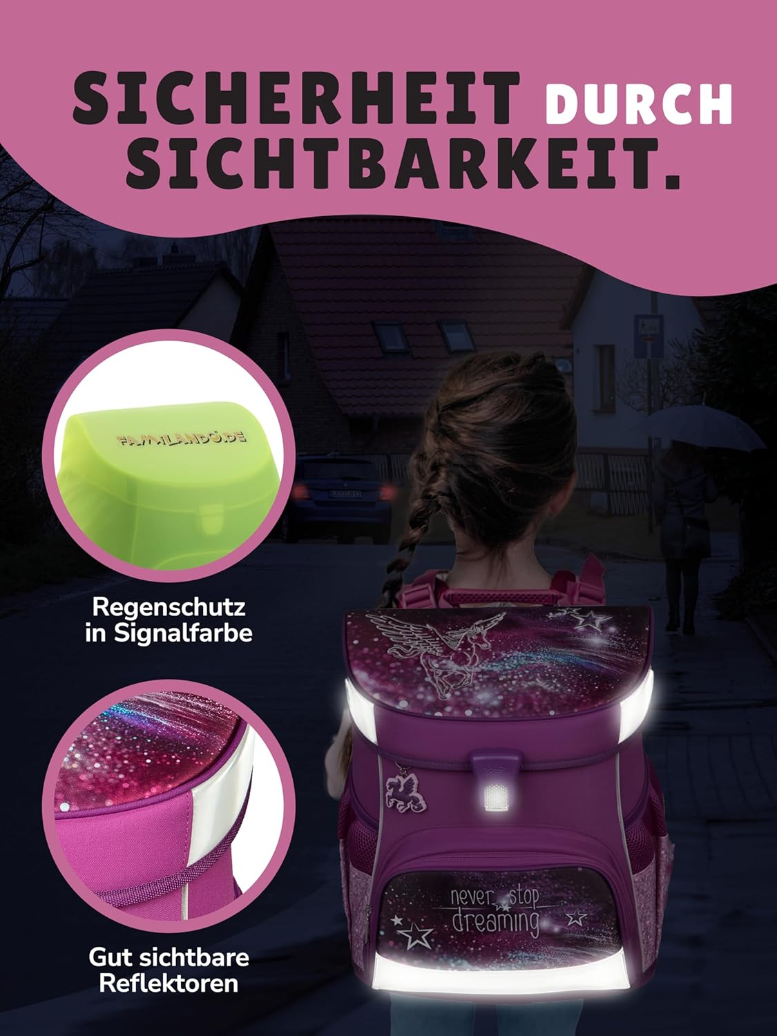 Familando Girls School Bag 1st Class · Scooli Campus Fit School Bag · Ergonomic & Lightweight · Children's School Bag Set for Girls (10-Piece with School Cone, Pegasus Purple) – Bild 4