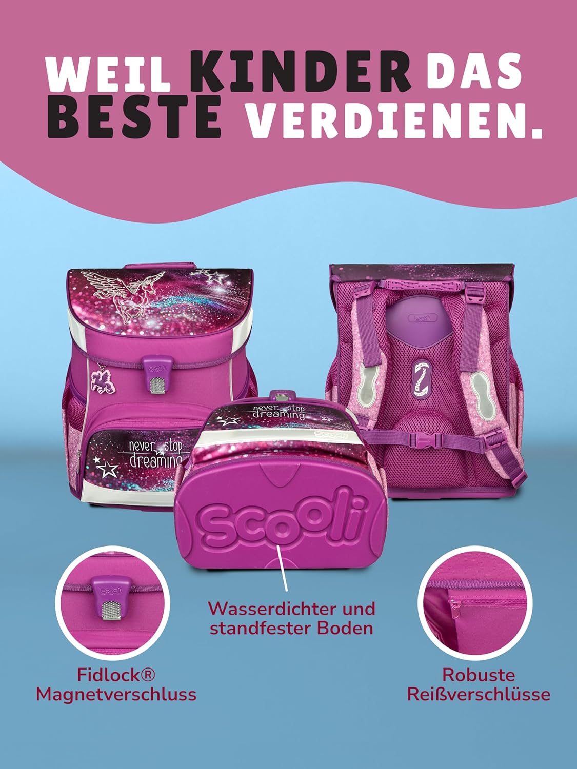 Familando Girls School Bag 1st Class · Scooli Campus Fit School Bag · Ergonomic & Lightweight · Children's School Bag Set for Girls (10-Piece with School Cone, Pegasus Purple) – Bild 5