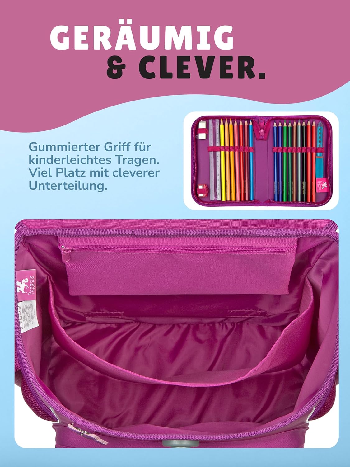 Familando Girls School Bag 1st Class · Scooli Campus Fit School Bag · Ergonomic & Lightweight · Children's School Bag Set for Girls (10-Piece with School Cone, Pegasus Purple) – Bild 6