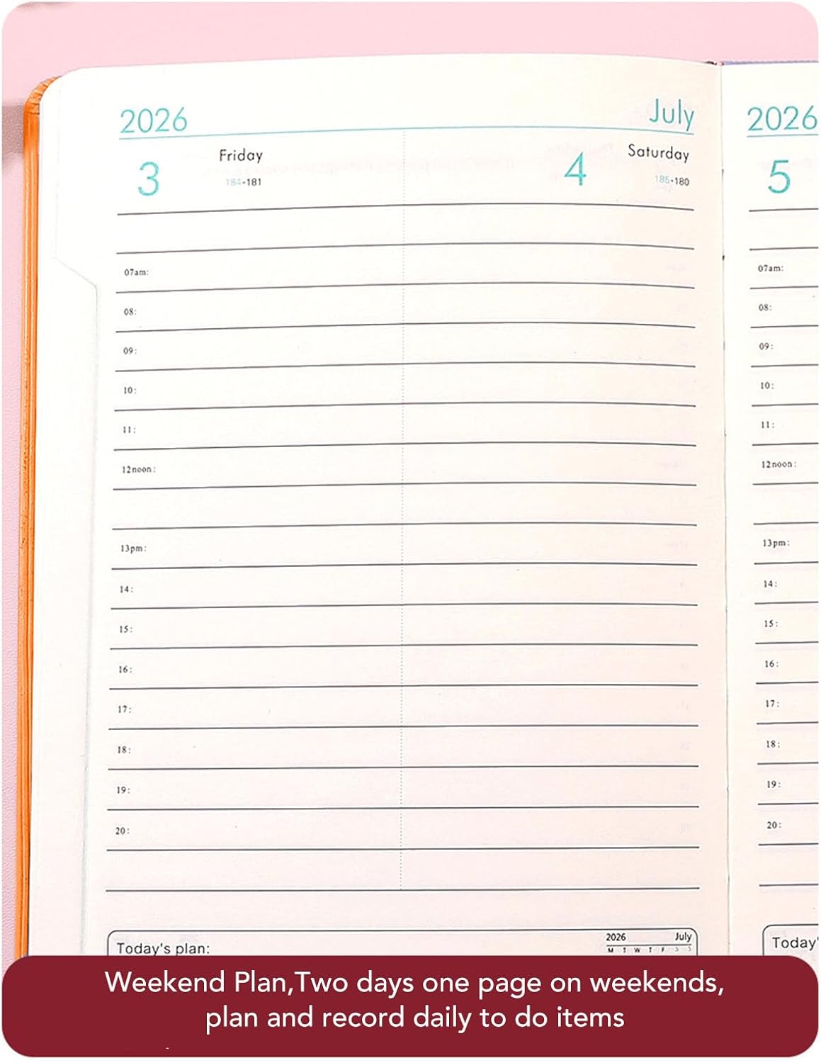 FTVOGUE 2026 Daily Planner A5 Size PU Leather Cover with 400 Pages Hourly Planning from 7am to 8pm for Organization and Productivity in Work Life – Bild 4