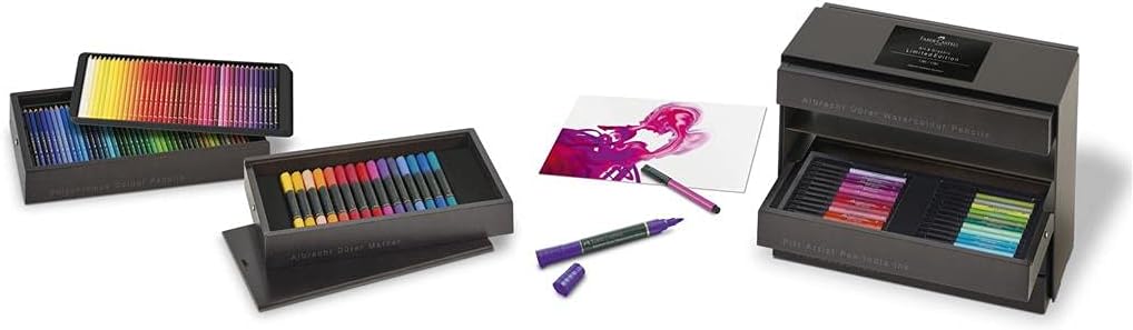 Faber-Castell Art & Graphic Limited Edition Dark Satin Wood Cassette, Includes Polychromos & Albrecht Durer Pencils, Watercolour Pencils, Pitt Artist Brush Pens & Fineliner & Anthracite – Bild 5