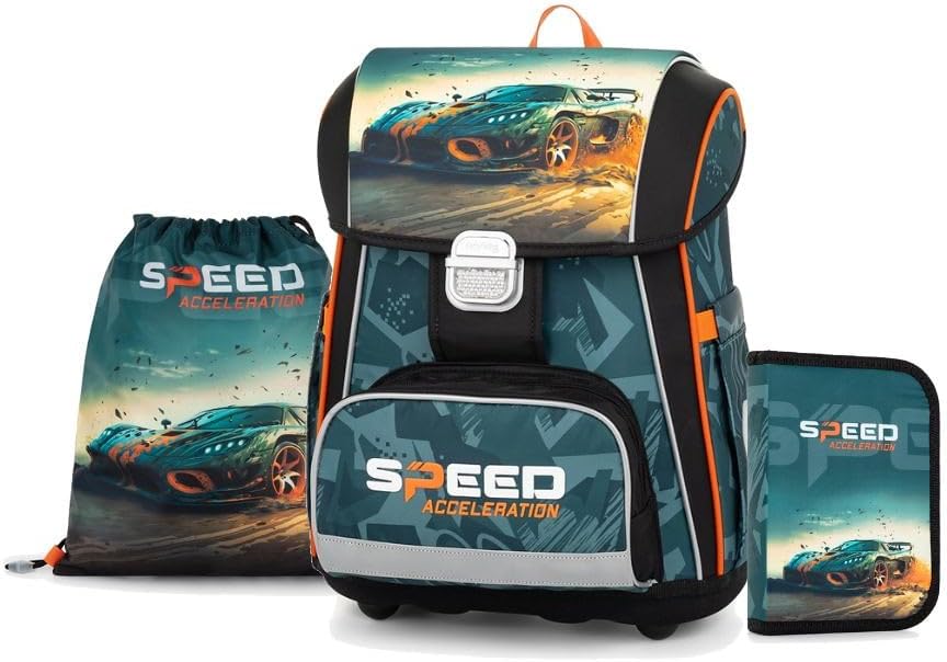 Premium School Set 4 Pieces: Ergonomic School Backpack, Sports Bag & Pencil Case with A4 Document Box Ideal for 1st & 2nd Class, Auto, Backpack – Bild 3
