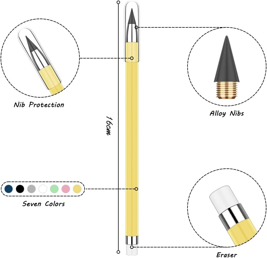 Vicloon Inkless Pencils Eternal, Pack of 7 with Eraser and Replacement Tips, Infinite Pencil without Sharpening for Writing, Drawing, Reusable (A) – Bild 2
