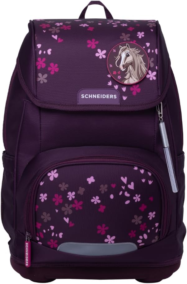 Schneiders Ergoplus Berry Blossom School Bag Set (8 Pieces) - Convertible Girls' School Bag with LED, Ergonomic & Sustainable, Super Light (950 g), 22 L, Pink/Pink, Includes Accessories & Notebook Box – Bild 2