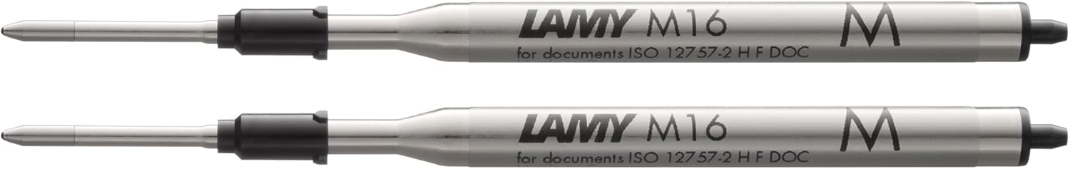 LAMY M16 Set of 2 Ballpoint Pen Large Capacity Metal Refill – Original Replacement Refill for All Lamy Ballpoint Pen Models – Indelible – Medium Line Width in Ink Colour Black